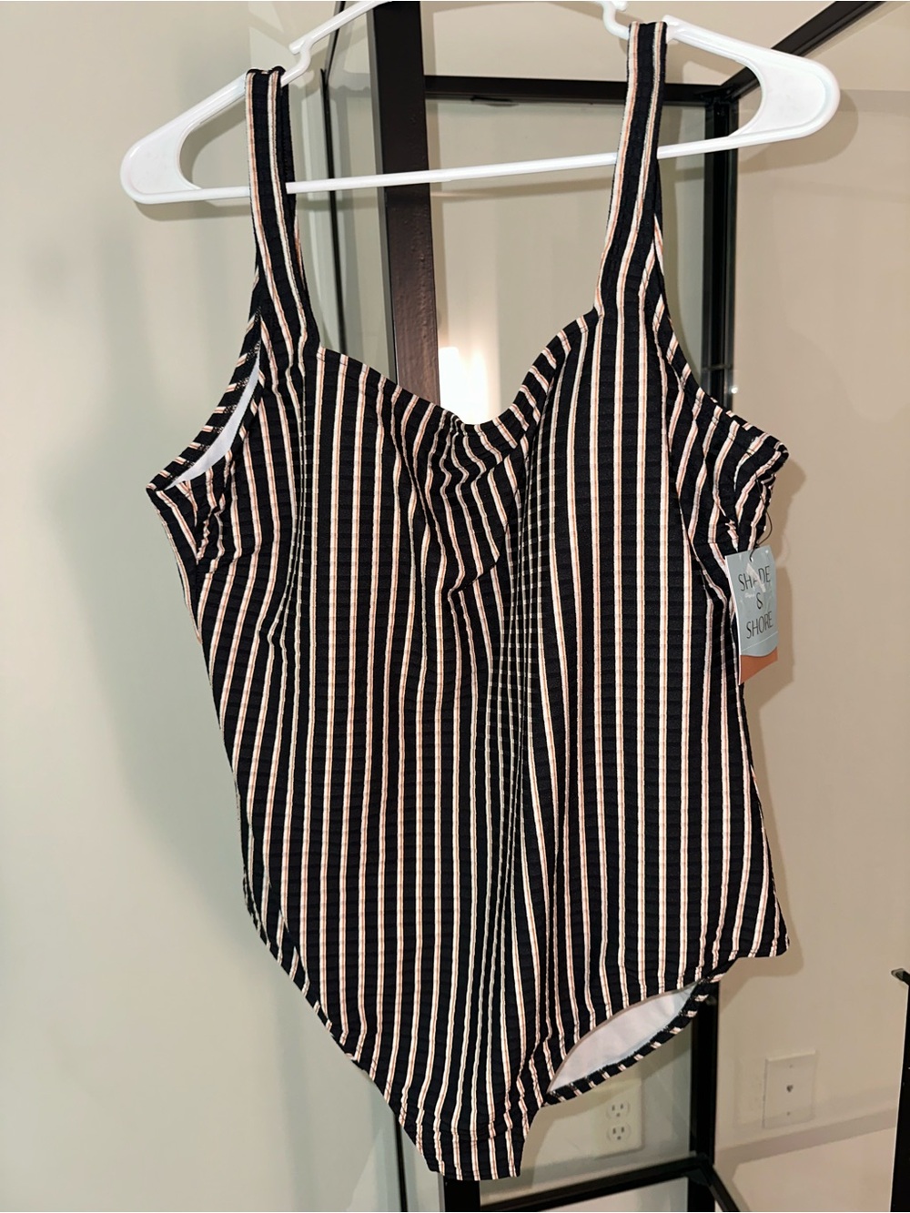 🔔FINAL🔔 NWT Shade & Shore Black and Cream Striped One-Piece Swimsuit Sz XL
